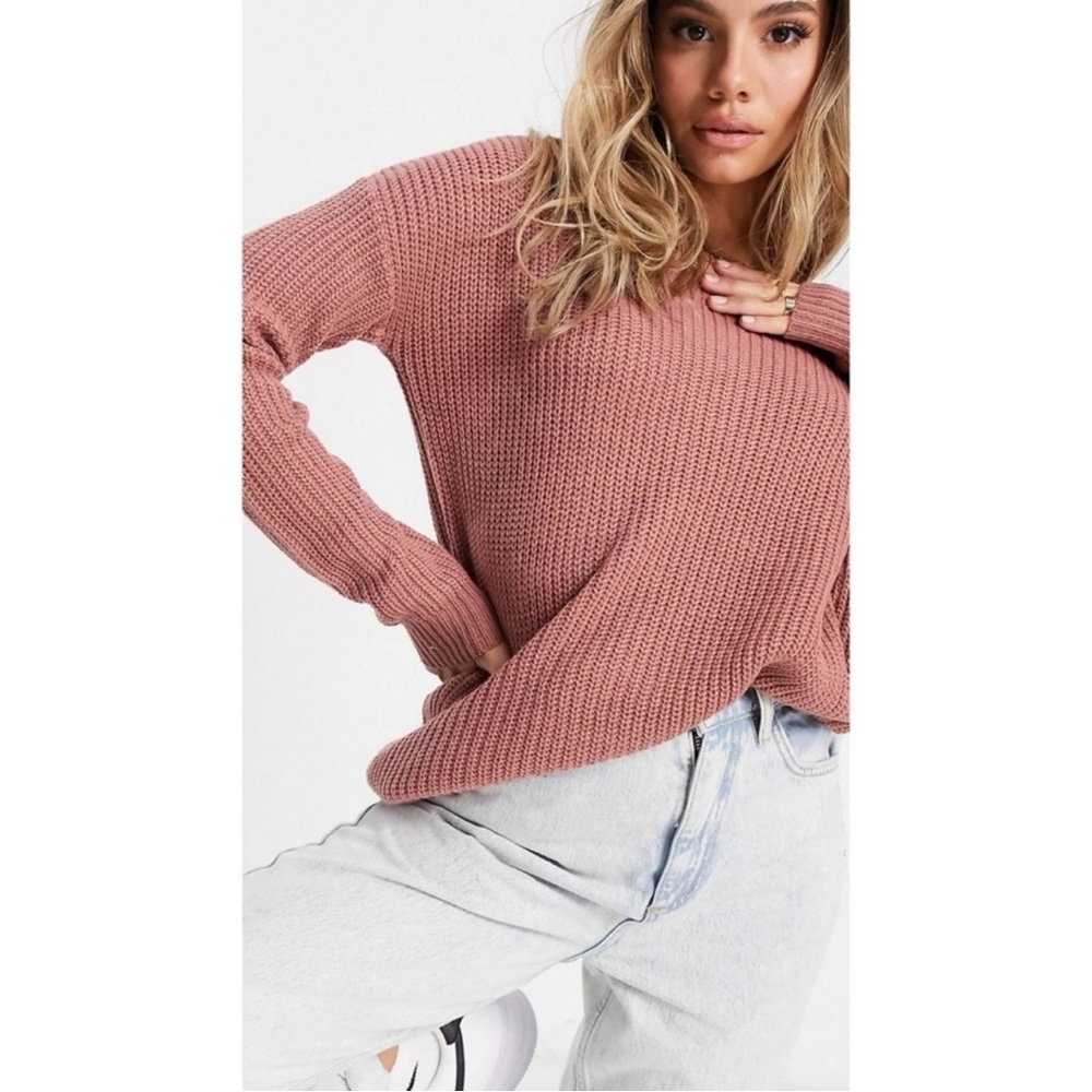 Missguided Mauve / Pink Sweater with Cozy Ribbed Knit